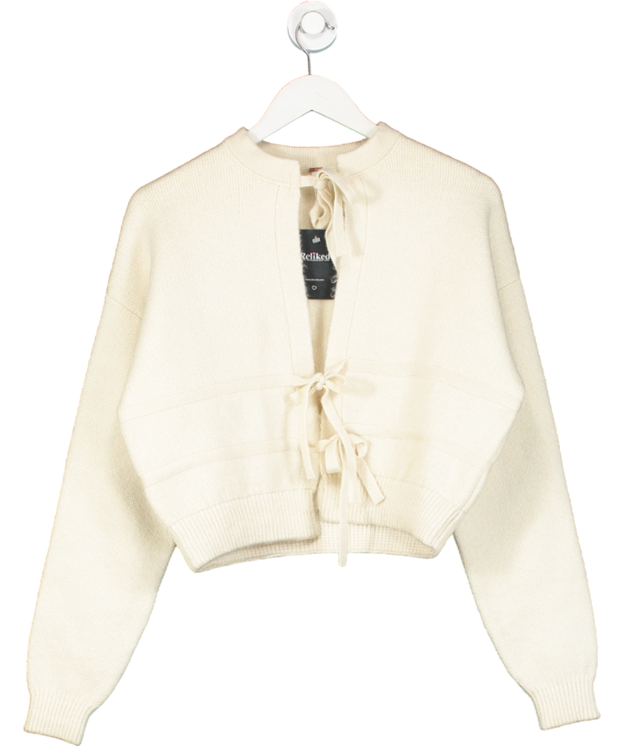 Free People Cream Knitted Tie Front Cardigan UK S