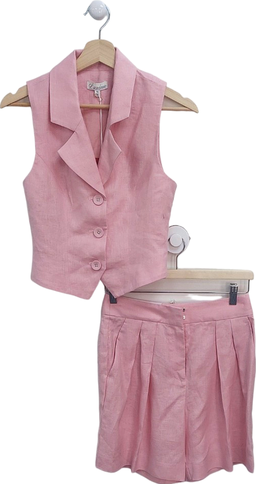 L'academie Pink Linen Vest and Shorts Set UK XS