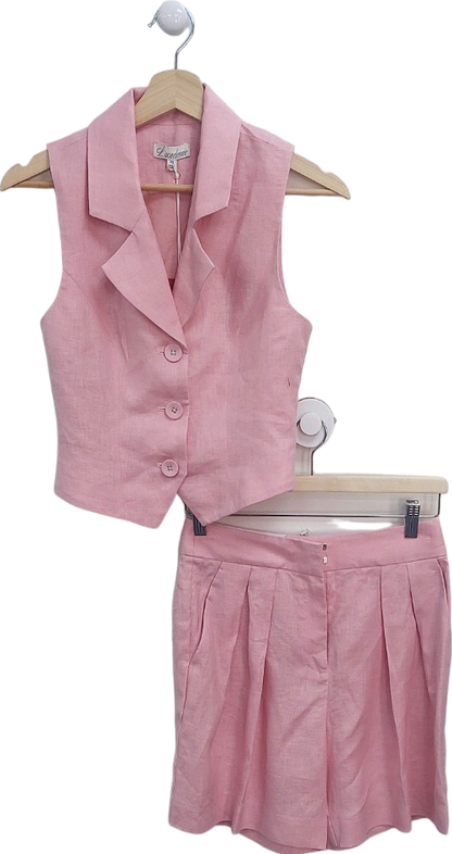 L'academie Pink Linen Vest and Shorts Set UK XS