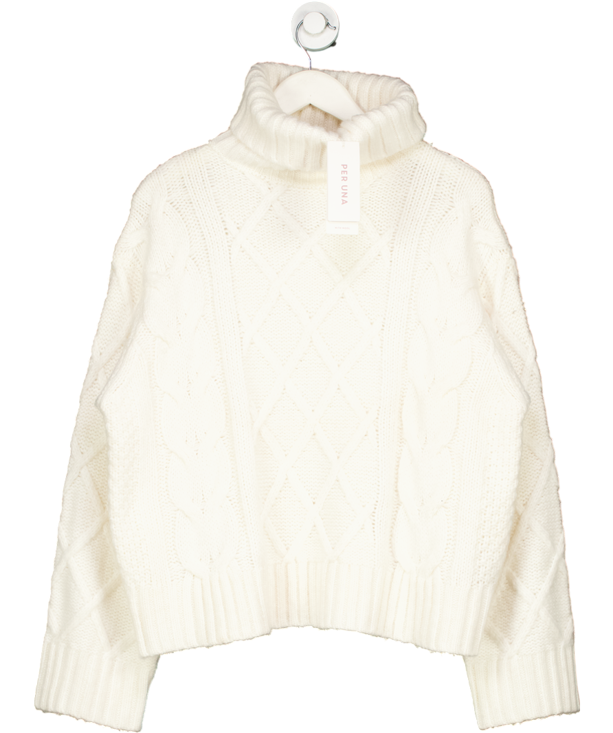 M&S Cream Per Una Wool Blend Cable Knit Roll Neck Jumper UK L