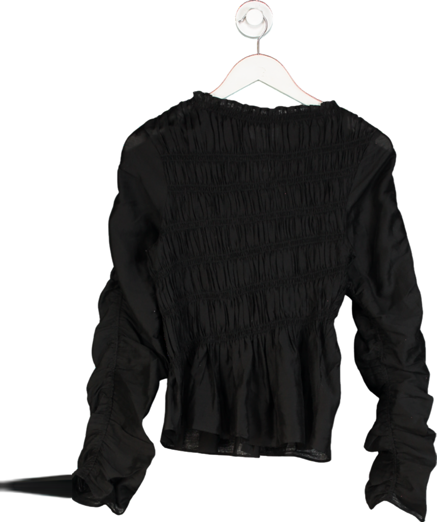 & Other Stories Black Smocked Ruched Long Sleeve Top UK S