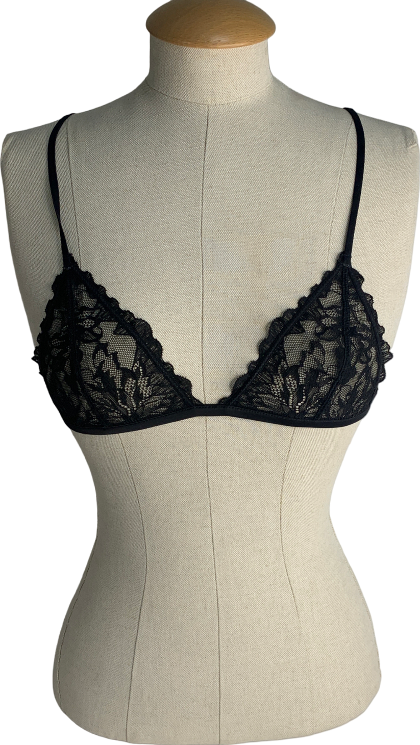 ZARA Black Embroidered Lace Bra UK S