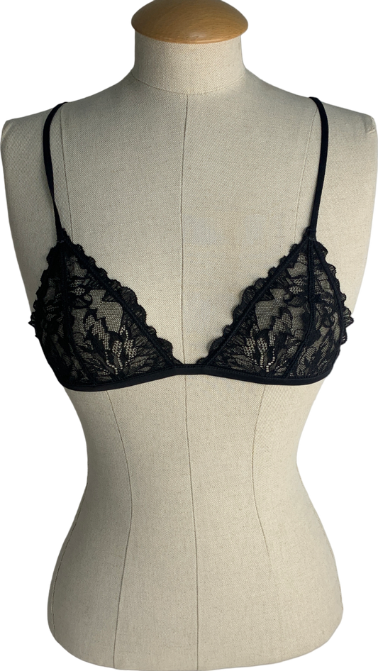 ZARA Black Embroidered Lace Bra UK S