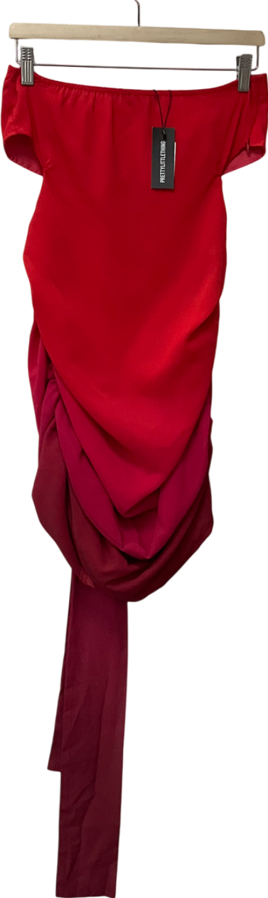 PrettyLittleThing Red Ombré Chiffon Ring Detail Body On Dress UK 12