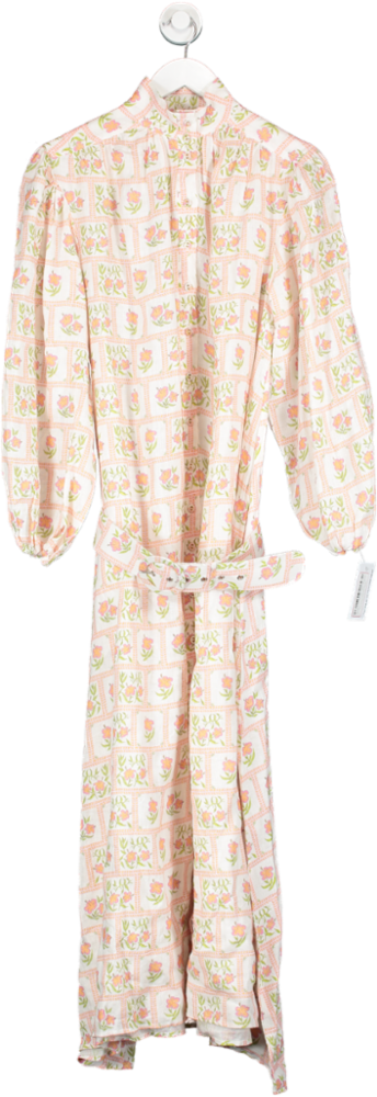 Palm Noosa Beige Premium Linen Noddy Dress In Floral UK 6