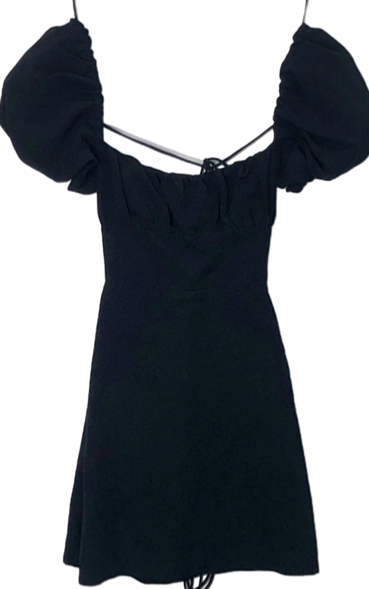 Zara Black Off-Shoulder Puff Sleeve Mini Dress XS