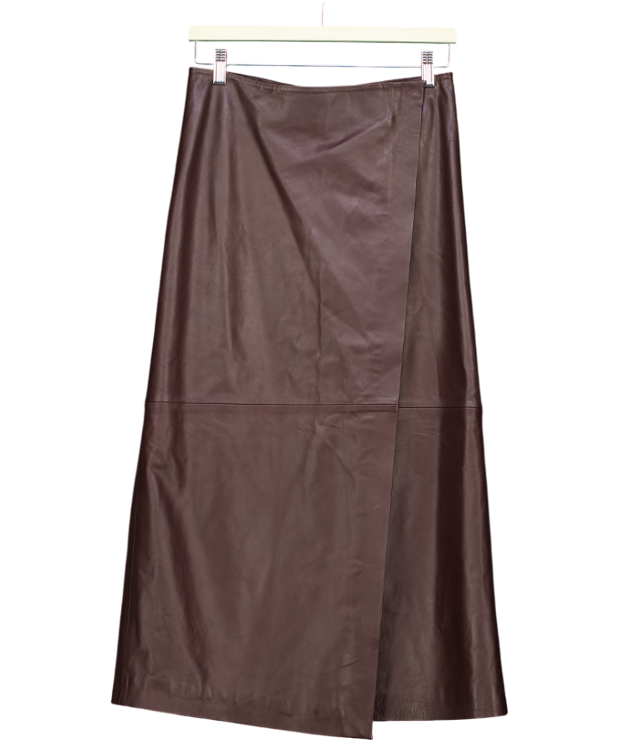 FRANKIE SHOP Brown Brooklyn Faux Leather Midi Skirt - Burgundy UK S