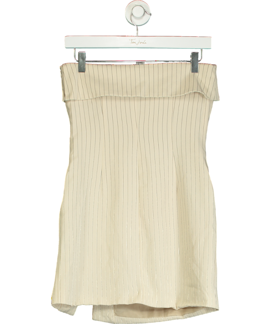 extro&vert Beige Pinstripe Fold Over Bandeau Mini Dress UK 6