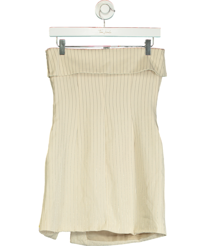 extro&vert Beige Pinstripe Fold Over Bandeau Mini Dress UK 6