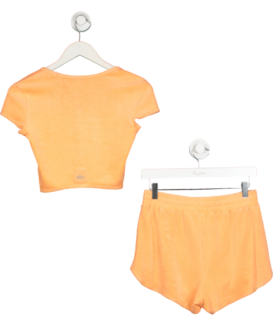 alo yoga Orange 2-piece Beachside Terry High Waist Shorts And Top In Cantaloupe UK XS