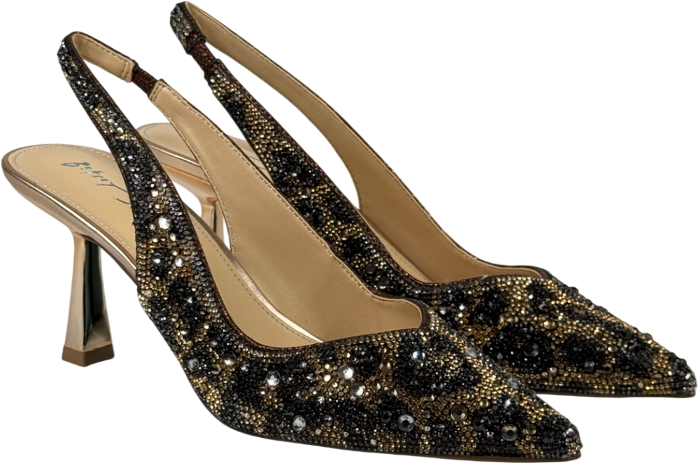 BETSEY JOHNSON Crystal Embellished Sling Back Clark Shoes Nude Leopard Us8.5 UK 6 EU 39 👠