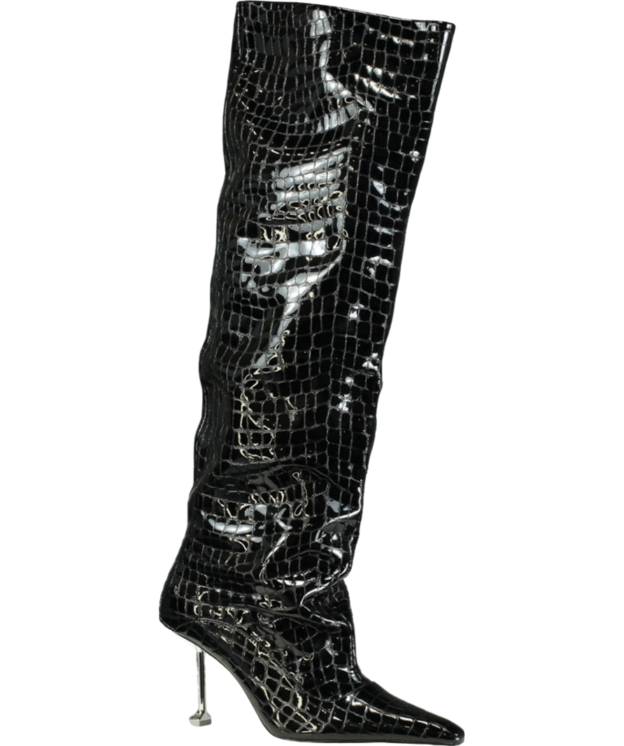 Naked Wolfe Black Texas Croc Patent Leather Boots UK 7 EU 40 👠