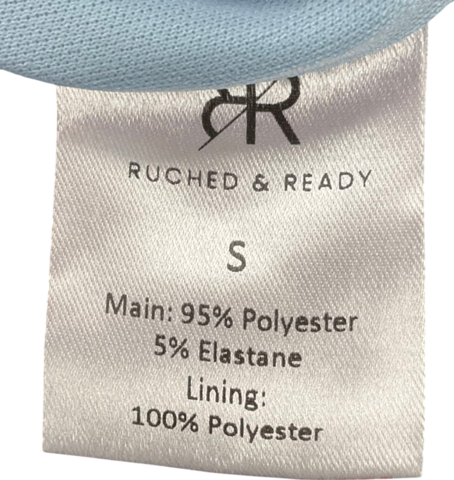 Ruched & Ready Abstract Blue Mesh Maxi Dress UK S