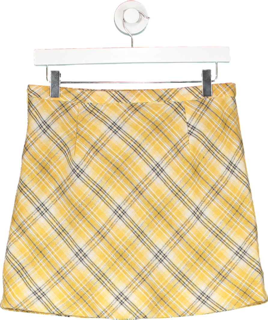 HOUSE OF SUNNY Yellow Bias Cut Check Skirt UK 8