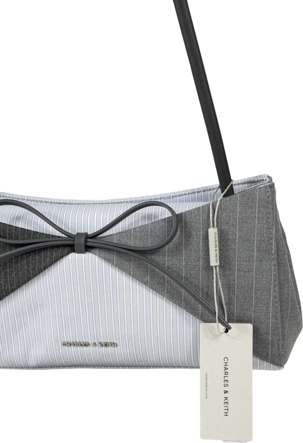 CHARLES & KEITH Hazel Striped Bow Panelled Shoulder Bag - Grey