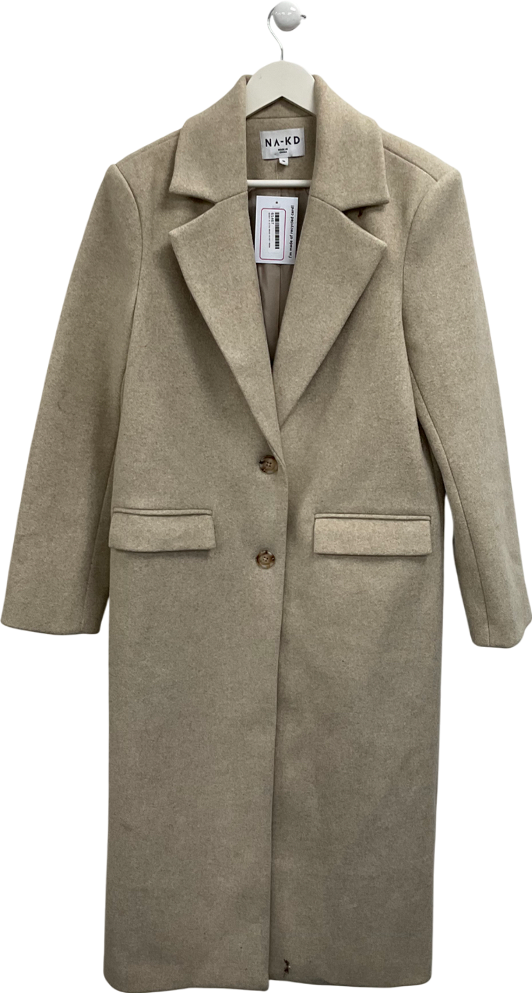 NA-KD Beige Single Breasted Coat UK 8