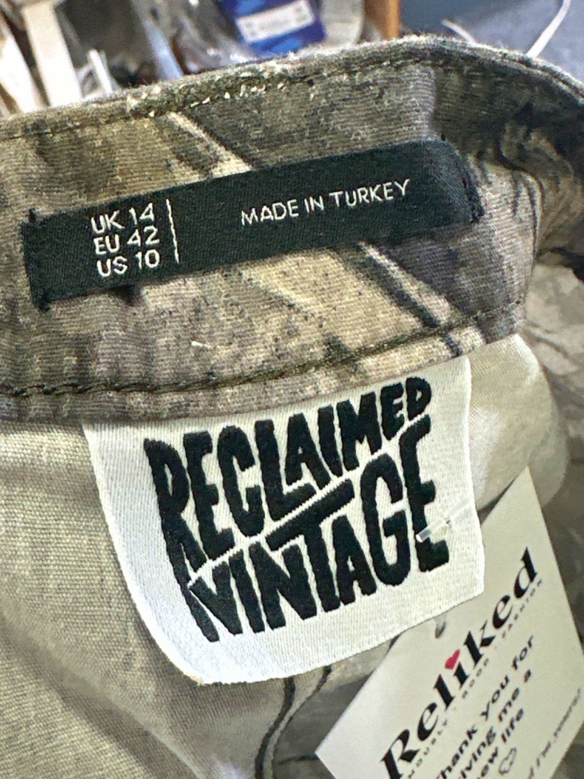 Reclaimed Vintage Camo Print Trousers UK 14