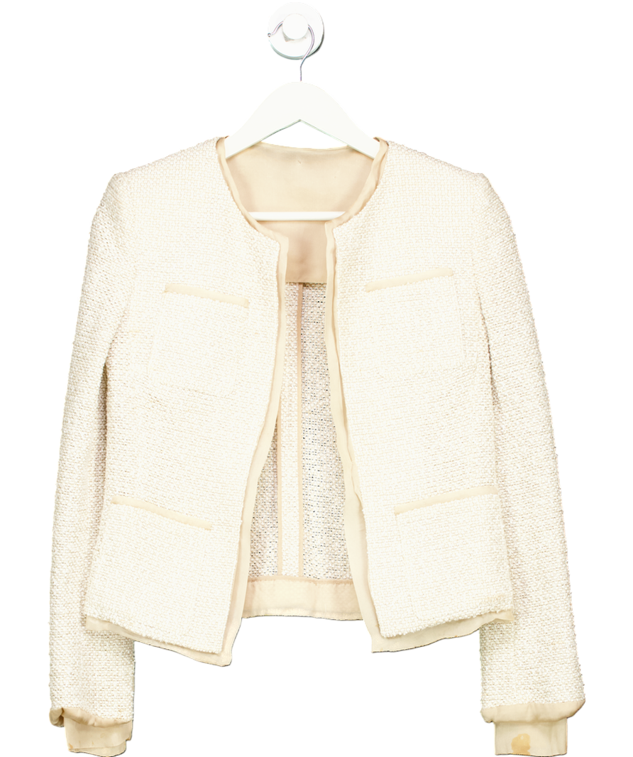 Gianfranco Ferre Beige Cotton Blend Colarless Blazer With Contrast Trim UK S