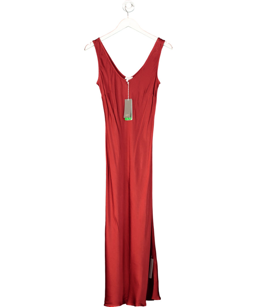 ghost Dark Red Palm Satin Midi Slip Dress UK XS