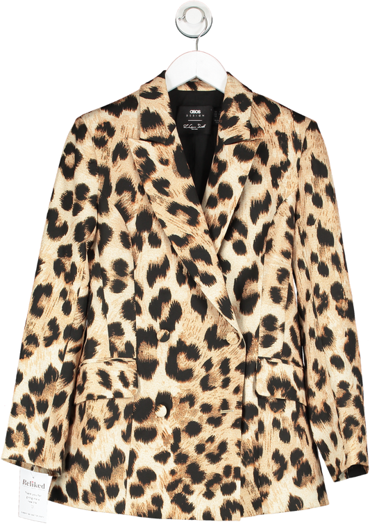 ASOS Brown Laquan Smith Double Breasted Blazer In Leopard Print UK 8
