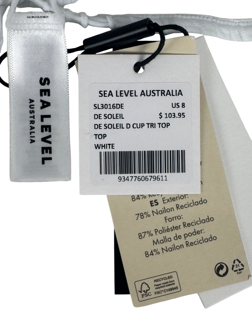 Sea Level White De Soleil Tri Bikini Top UK 8