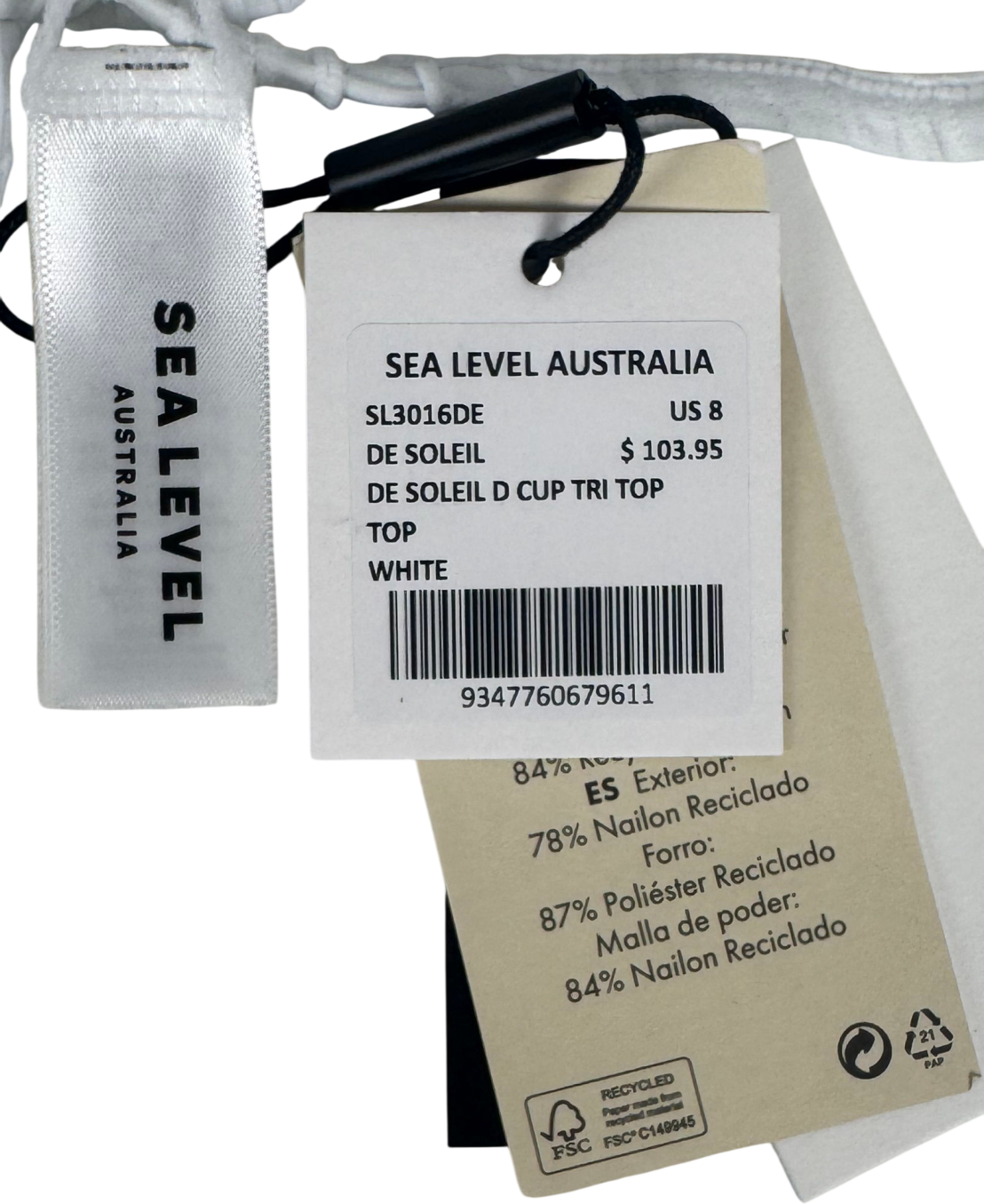 Sea Level White De Soleil Tri Bikini Top UK 8