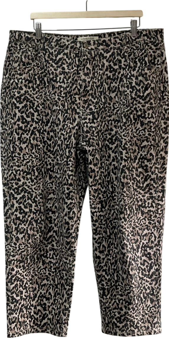 Nobody's Child Brown Leopard Print Tapered Straight Leg Jeans UK 18