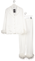 NADINE MERABI White Darcie Satin Feather Trim Pyjamas With Crystal Buttons UK S