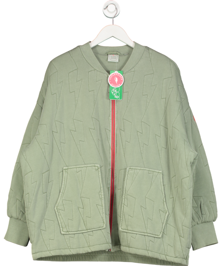 Scamp & dude Green Organic Cotton Quilted Lightning Bolt Oversized Bomber Jacket UK L/XL