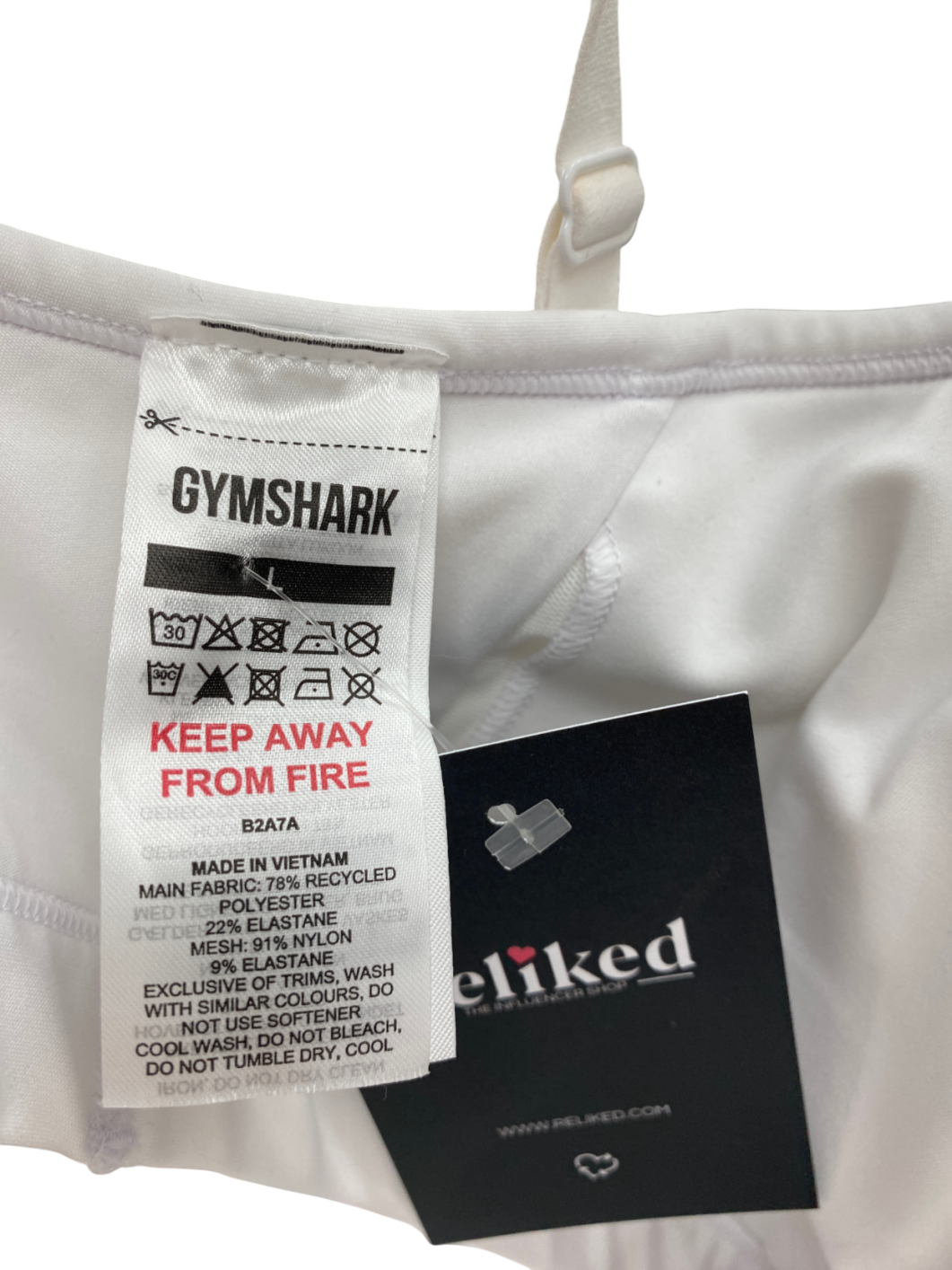 gymshark White Ruched Sports Bra UK L
