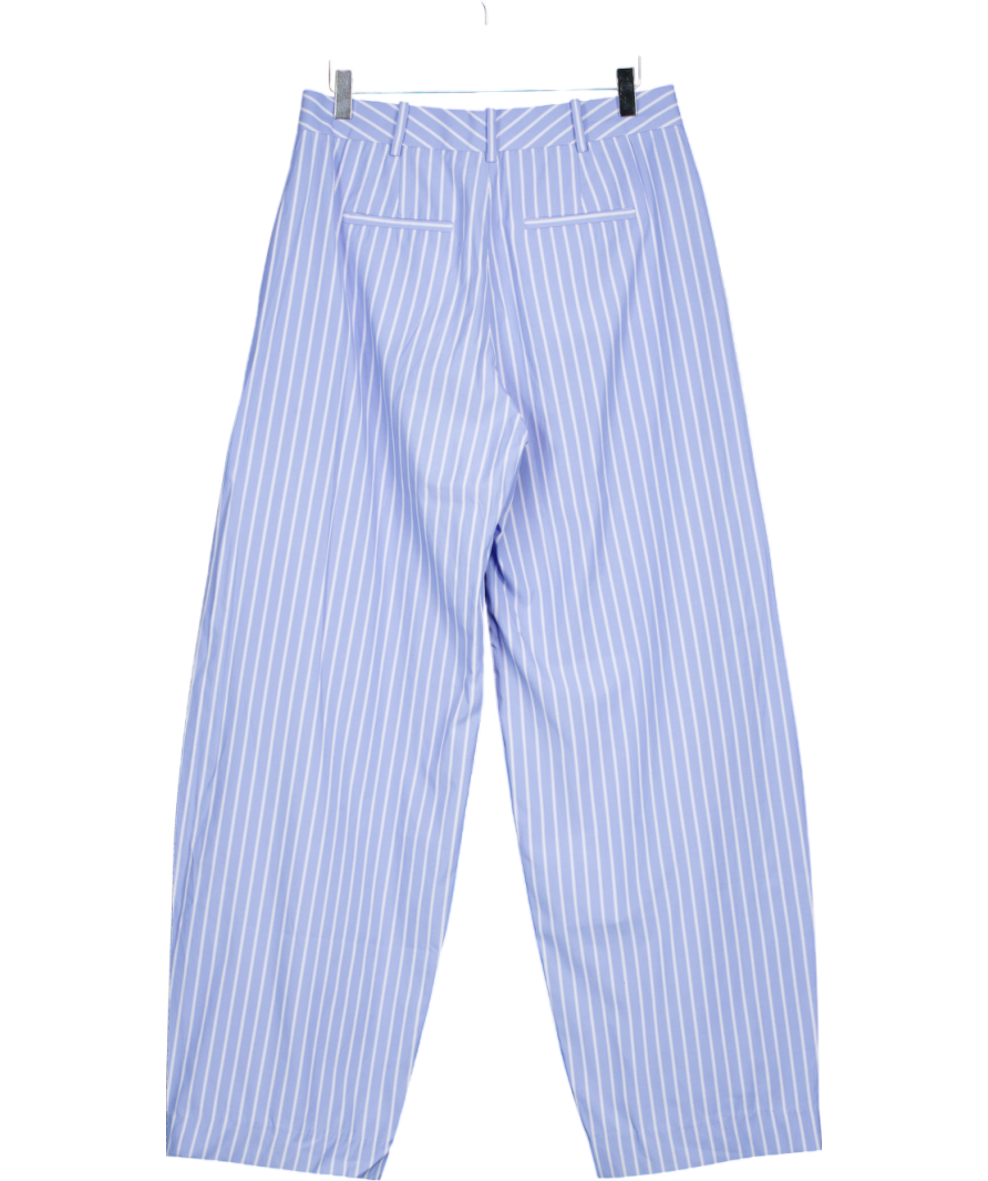 Attico Blue Striped Straight Leg Cotton Blend Trousers UK 12