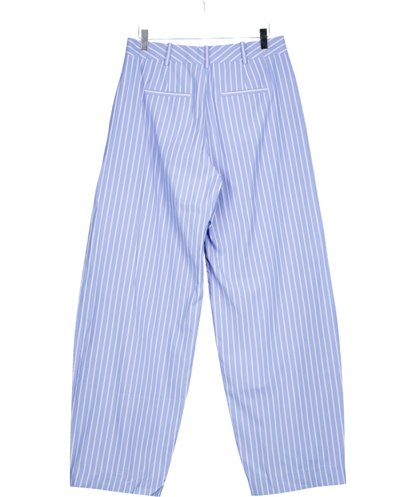 Attico Blue Striped Straight Leg Cotton Blend Trousers UK 12