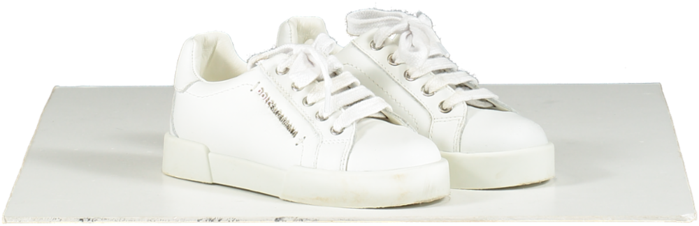 Dolce & Gabbana White Leather Portofino Logo Trainers UK 8.5 EU 26 👼