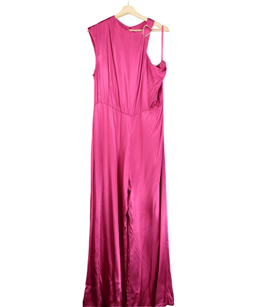 Corey Lynn Calter Pink Satin One-shoulder Jumpsuit UK XL