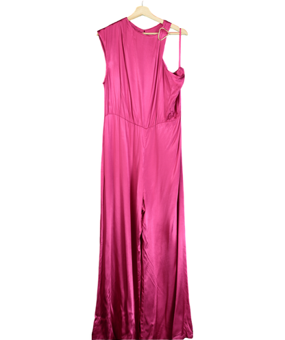 Corey Lynn Calter Pink Satin One-shoulder Jumpsuit UK XL