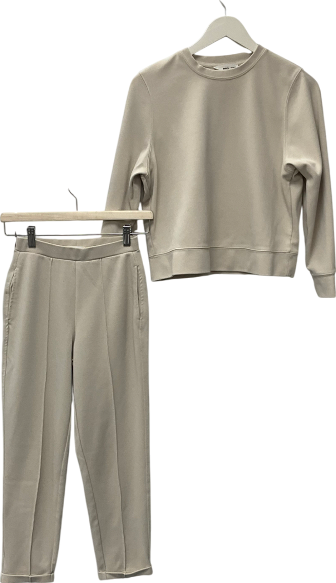 MANGO Cream Jogger Seams Pants & Cotton Sweatshirt UK XXS