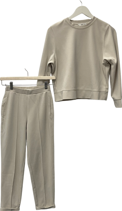 MANGO Cream Jogger Seams Pants & Cotton Sweatshirt UK XXS