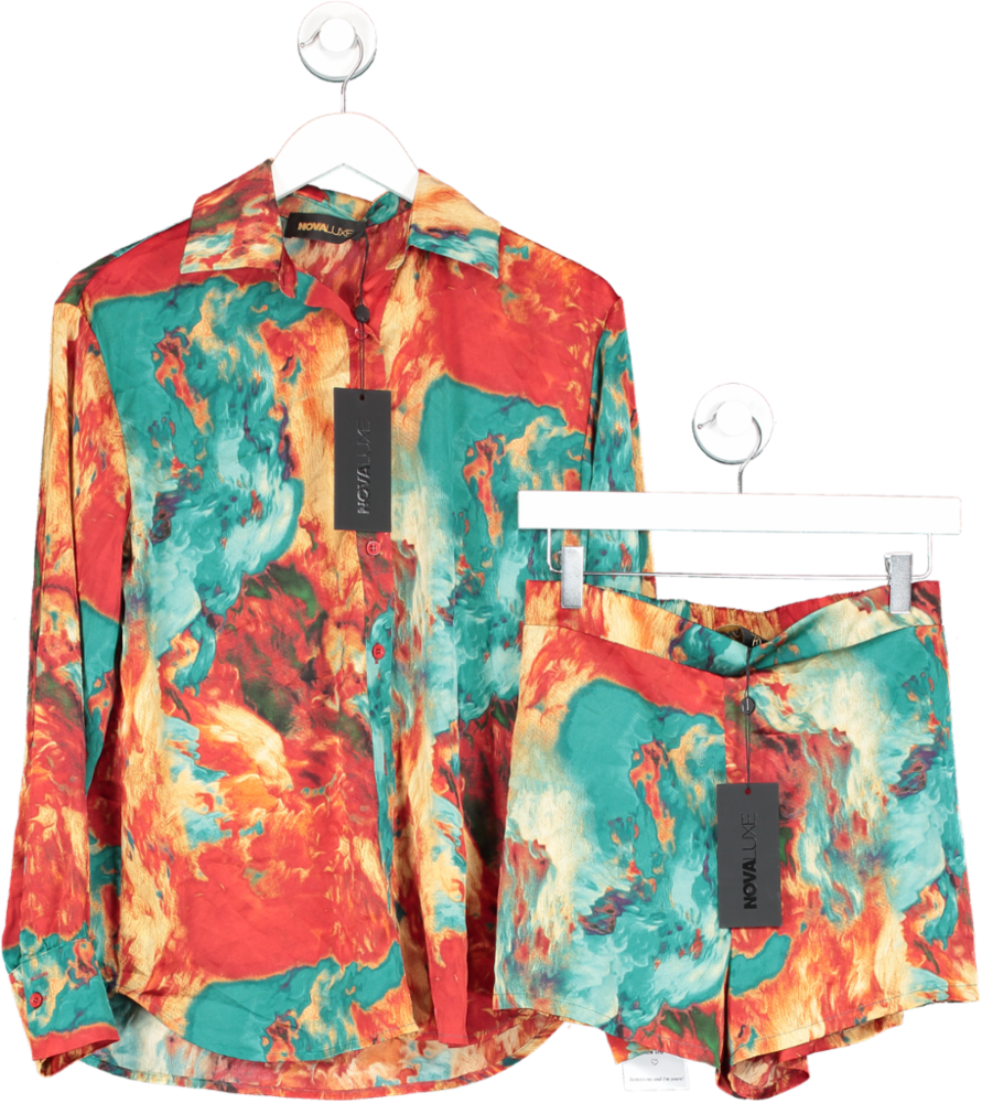Fashion Nova Multicoloured Marina Satin Short And Shirt Co Ord UK XS