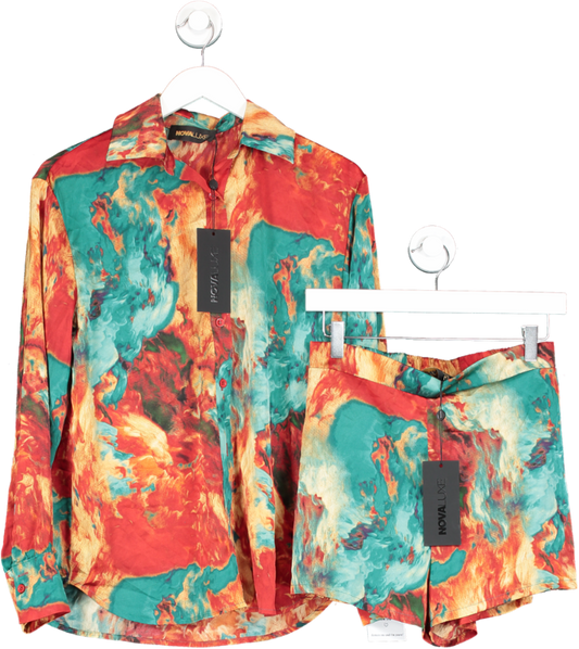 Fashion Nova Multicoloured Marina Satin Short And Shirt Co Ord UK XS