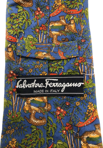 Salvatore Ferragamo Blue Animal Print Silk Tie
