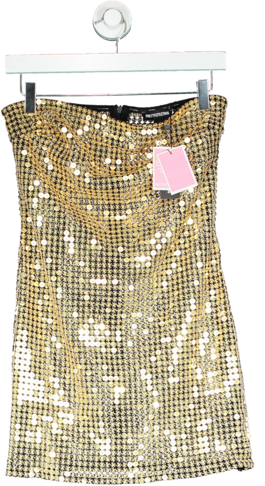 Pretty Little Thing Gold Sequin Bandeau Bodycon Dress UK 10