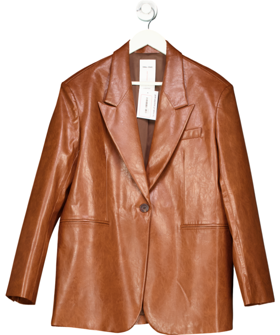 Fabrique X Sinha-Stanic Brown Stonham Oversize Blazer In Eco Wax Leather UK S/M