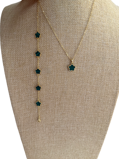 Emerald Green Clover Design Set, Bracelet With Matching Necklace