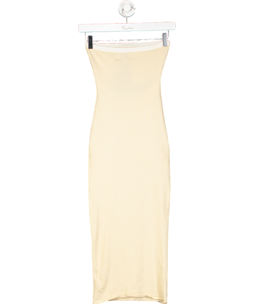Hello Molly Cream Contrast Seam Cut-out Strapless Knit Midi Dress UK XS
