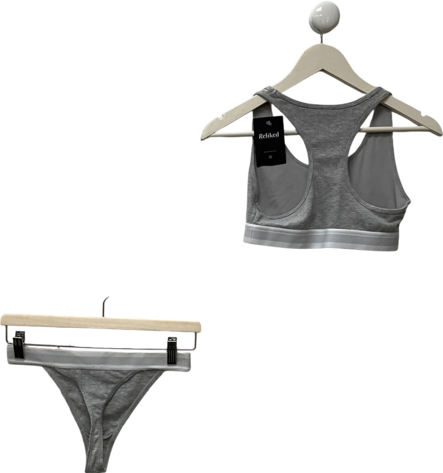 Adanola Grey Ribbed Racer Bra & Ribbed Thing UK XS/S