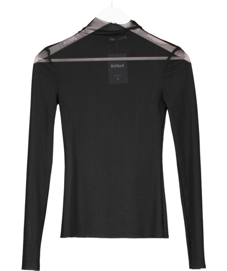 ZARA Black Mesh Long Sleeve Top UK S