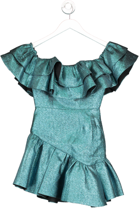 NBD Blue Off The Shoulder Ruffle Mini Dress UK XXS