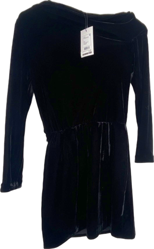 Theory Black Asymmetrical Off-Shoulder Drape Velvet 2 Dress UK 8