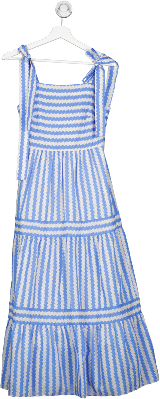 LK Bennett Blue Caprice  Wavy Stripe Cotton-silk Tiered Dress UK 6
