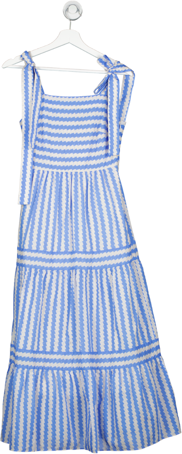 LK Bennett Blue Caprice  Wavy Stripe Cotton-silk Tiered Dress UK 6